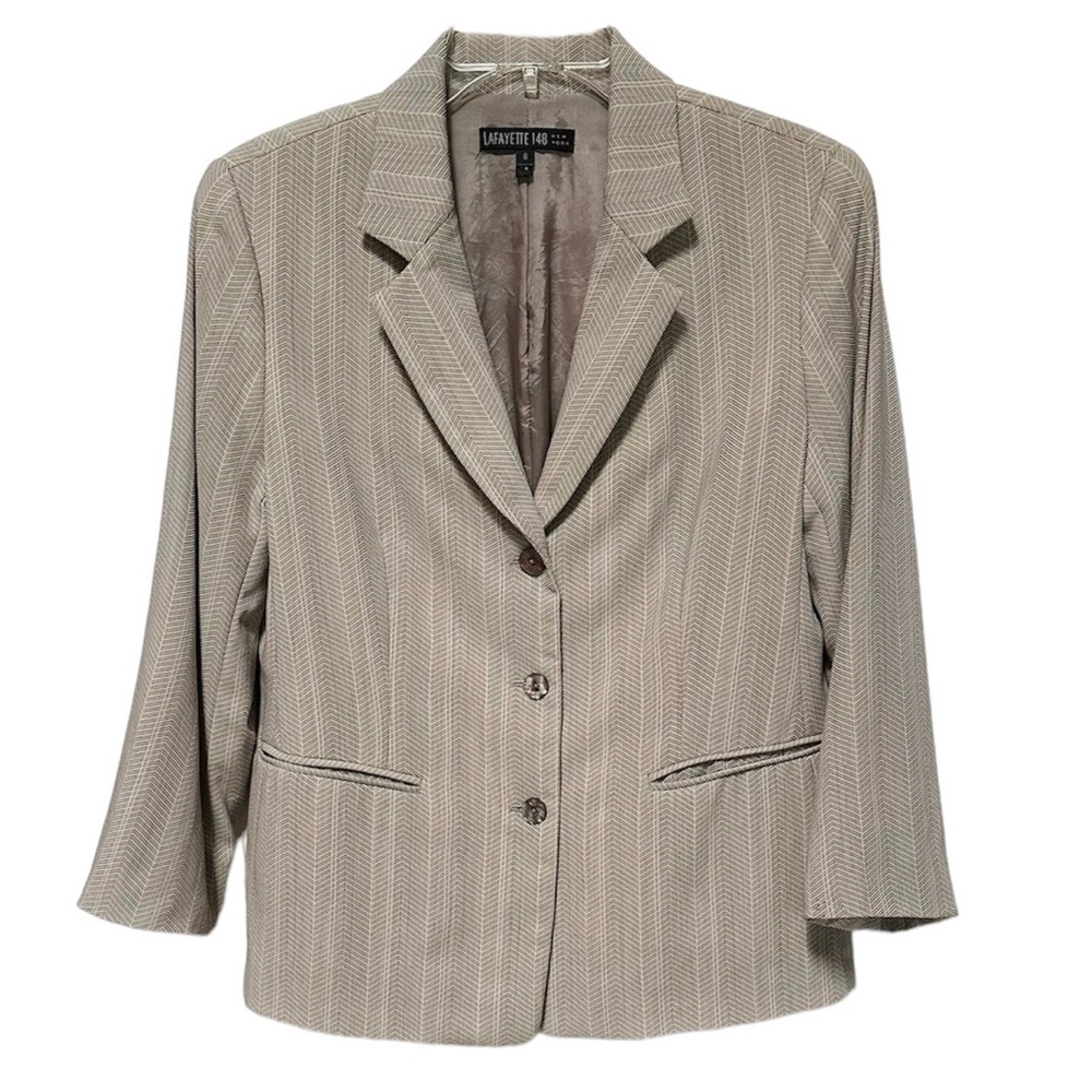 Lafayette 148 New York Wool Notch Lapel Herringbone Blazer Flaw